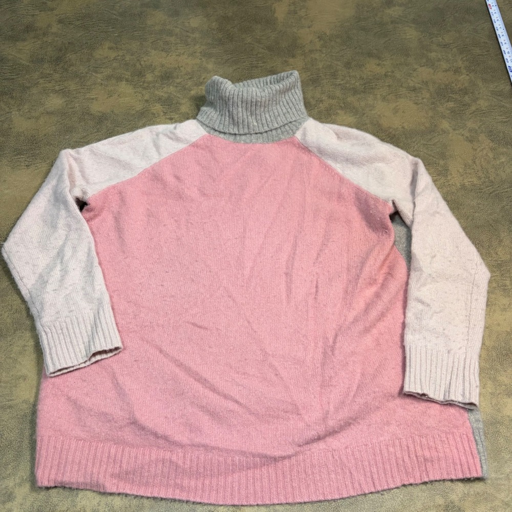 FatFace Cashmere Sweater Womens 10 Pink Grey Colorblock Raglan Knit *PILLING*